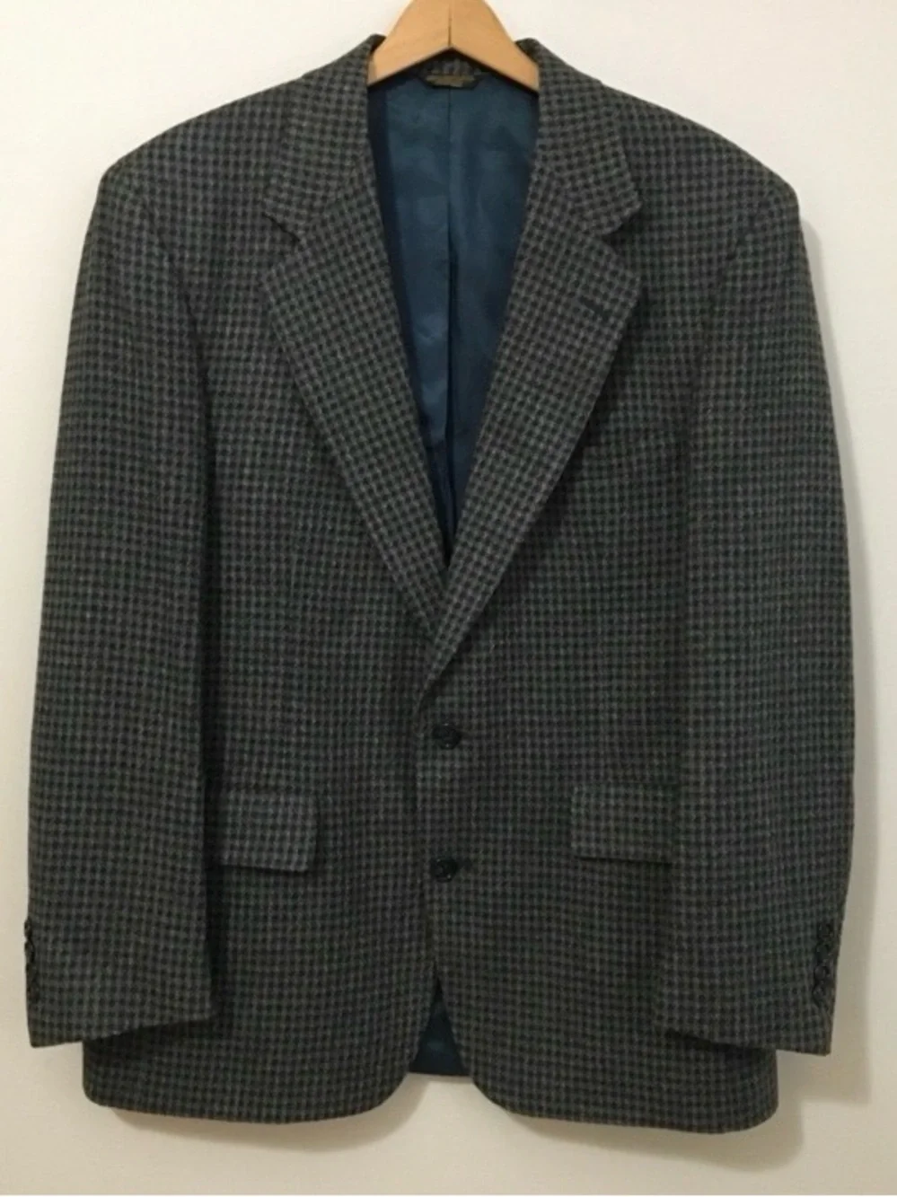 Men’s Vintage Wool Sports Coat Blazer, Pegues Place, Teel Black, 40R